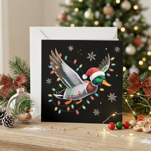Flygande Stokkand Ande Julhatt Julbelysning Konst Julkort