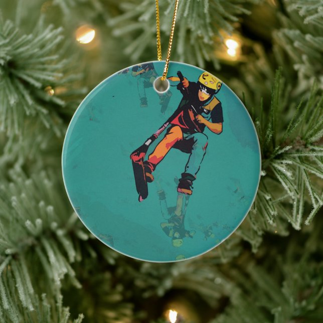 Flygande stunt-scooter-åkare julgransprydnad keramik (Träd)