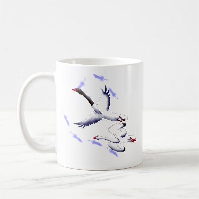 Flygande svanar Fantasy Fågelkonst 11 oz vit mugg (Vänster)