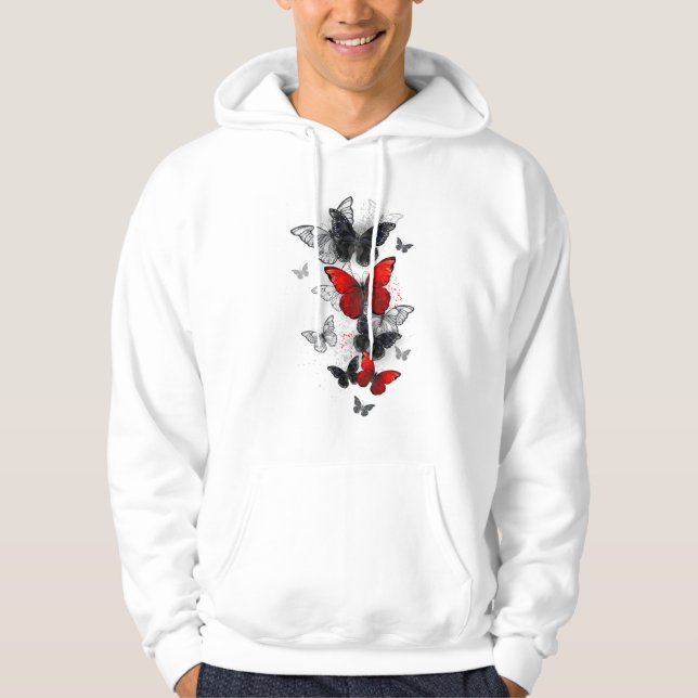 Flygande svart- och rödmorfoflugor hoodie (Framsida)