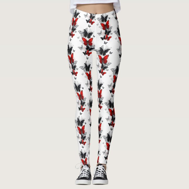 Flygande svart- och rödmorfoflugor leggings (Framsida)