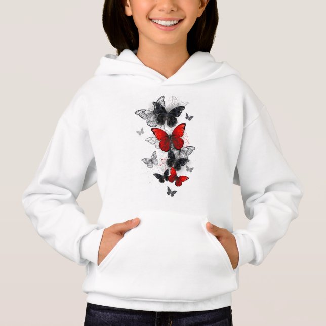Flygande svart- och rödmorfoflugor t shirt (Framsida)