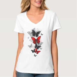 Flygande svart- och rödmorfoflugor t shirt