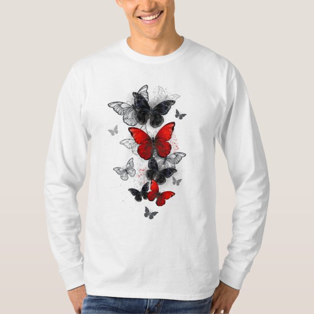 Flygande svart- och rödmorfoflugor t shirt (Framsida)