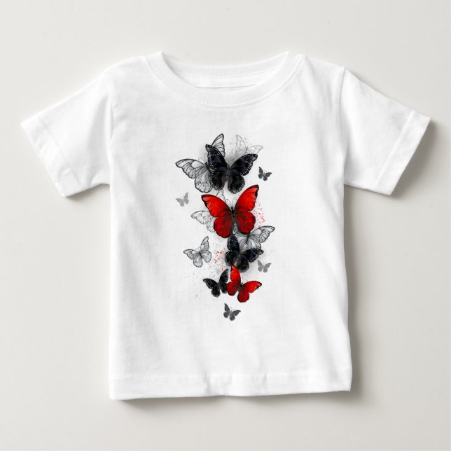 Flygande svart- och rödmorfoflugor t shirt (Framsida)