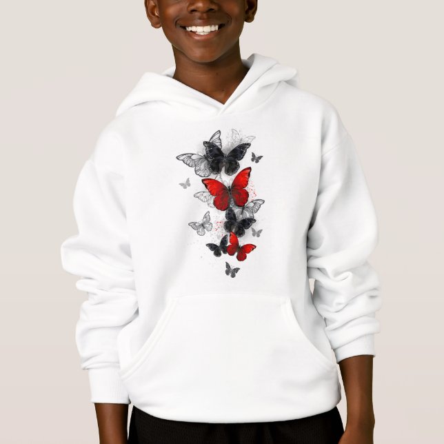 Flygande svart- och rödmorfoflugor t shirt (Framsida)