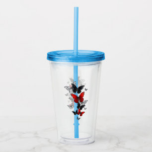 Flygande svart- och rödmorfoflugor take away mugg