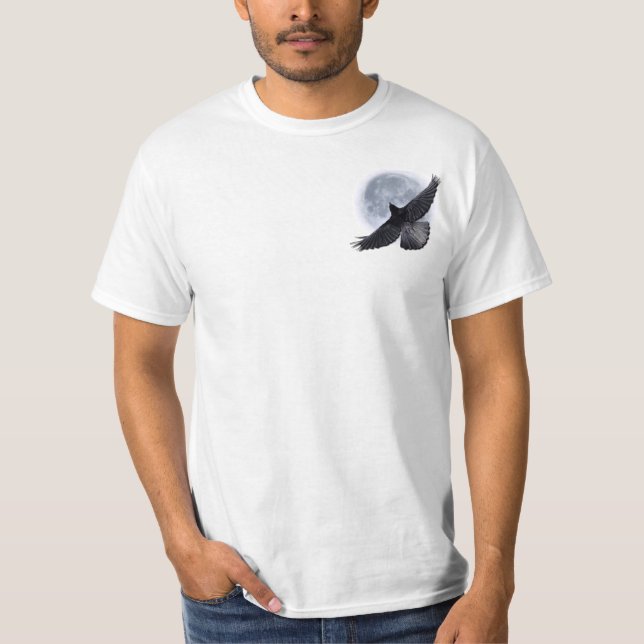 Flygande svart räka som bär upp konsten Måne Tee Shirt (Framsida)
