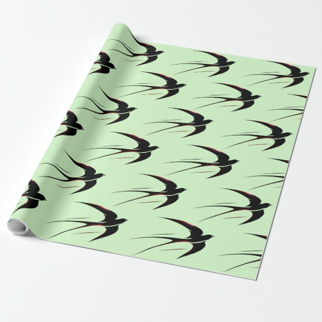 Flygande svarta svalor Mönster Presentpapper (Utrullad)