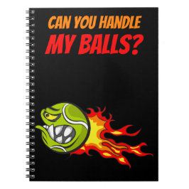 Flygande tennis Boll i Flames med Funny Quote. Anteckningsbok