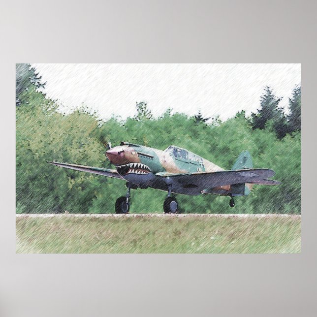 Flygande tiger - P-40 Teckning Poster (Framsidan)