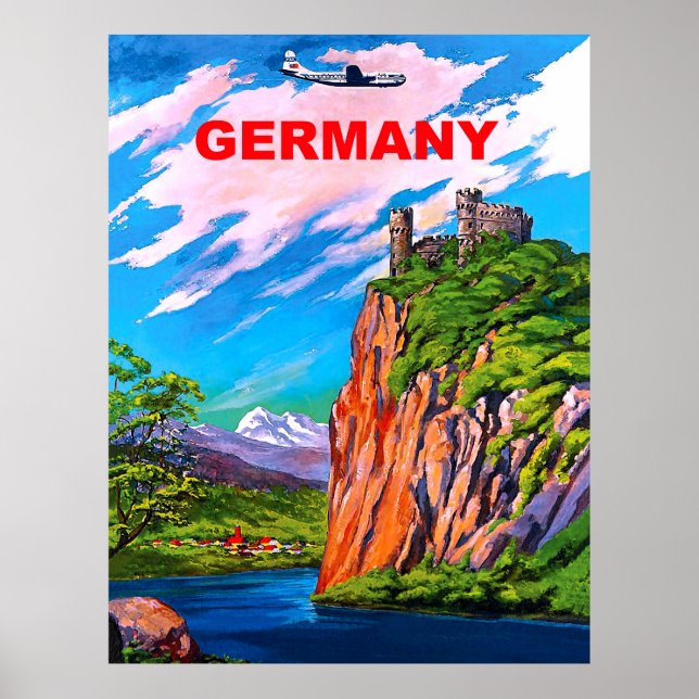 Flygande till Tyskland, Castle on Rhine River, vin Poster (Framsidan)