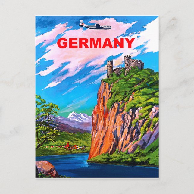 Flygande till Tyskland, Castle on Rhine River, vin Vykort (Framsida)