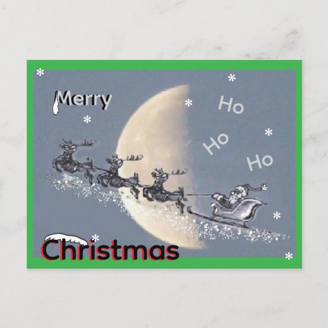 Flygande tomte i renar-släde julkort helg vykort (Framsida)