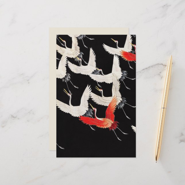 Flygande tranor: Japansk fågel Kimono-konst (Fram/Back In Situ)