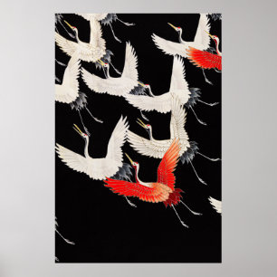 Flygande tranor: Japansk fågelkimono-konst Poster
