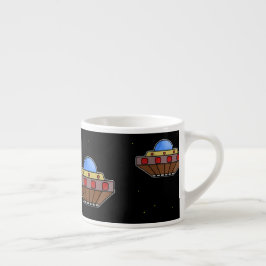 Flygande ufo i blanksteg svart espressomugg