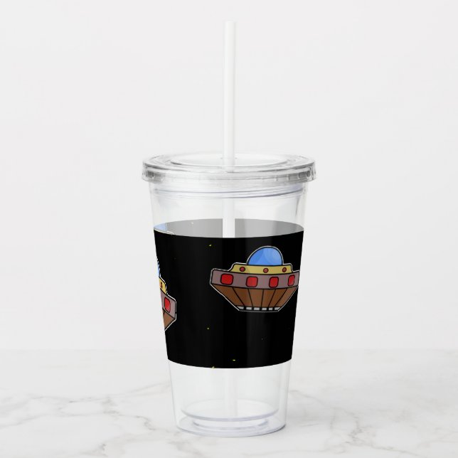 Flygande ufo i blanksteg svart take away mugg (Framsida)
