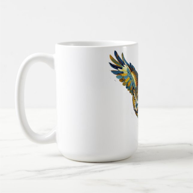 Flygande Ugglas Abstrakt Färgrik Penskavskonst Kaffemugg (Vänster)
