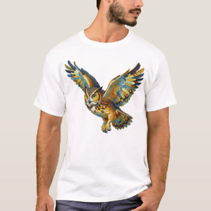 Flygande Ugglas Abstrakt Färgrik Penskavskonst T Shirt