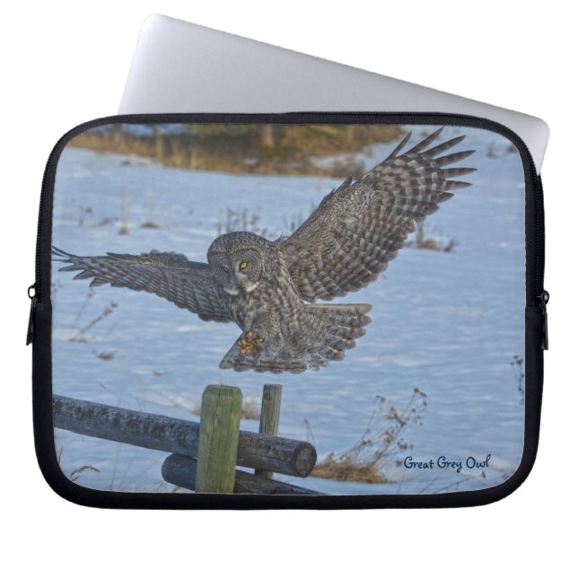 Flygande Underbart Grått Uggla Raptor Winter Wildl Laptop Sleeve (Framsidan)