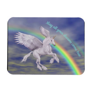 Flygande Unicorn över Rainbow Dreams Fantasy Horse Magnet