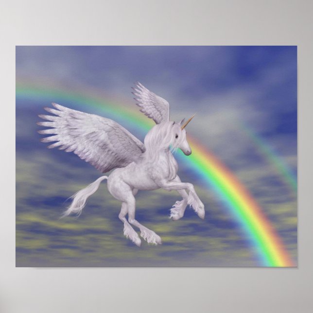 Flygande Unicorn över Rainbow Fantasy Horse Poster (Framsidan)