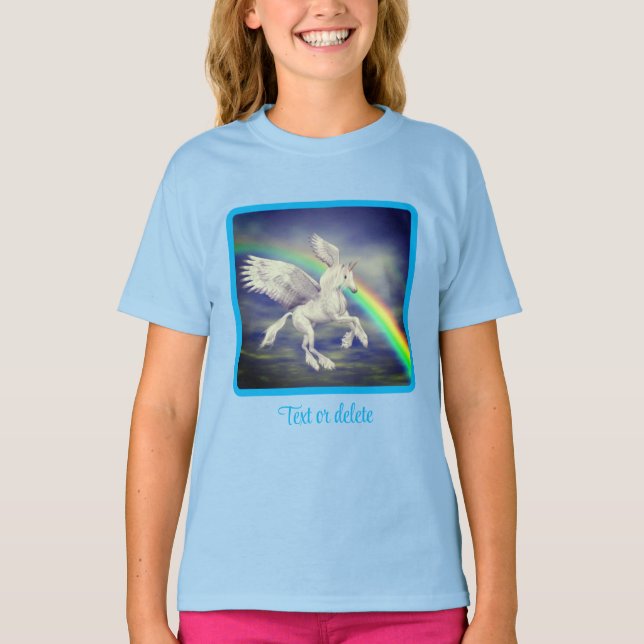 Flygande Unicorn över Rainbow Fantasy Horse T Shirt (Framsida)