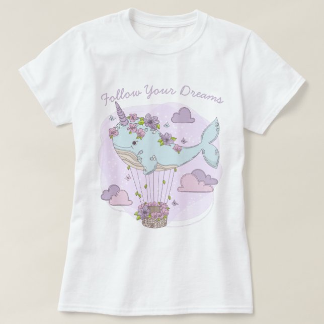 Flygande Unicorn Whale T Shirt (Design framsida)