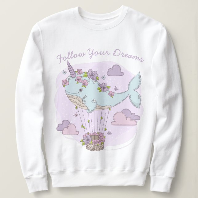 Flygande Unicorn Whale T Shirt (Design framsida)