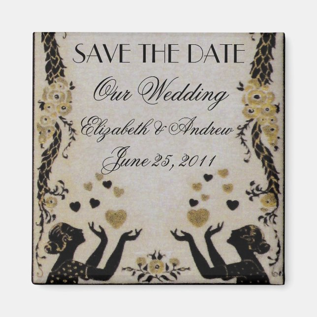 Flygande Valentineser ~ Bröllop Bride Date Nouveau Magnet (Framsidan)