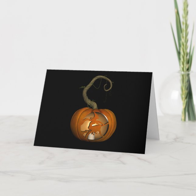 Flygande Witch Carved Pumpkin Halloween-kort Kort (Framsida)