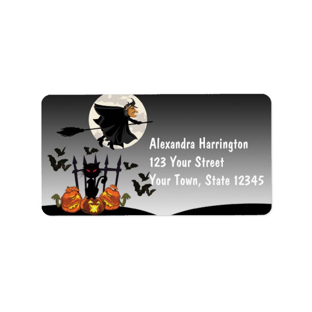 Flygande Witch Halloween Adressetikett (Framsidan)