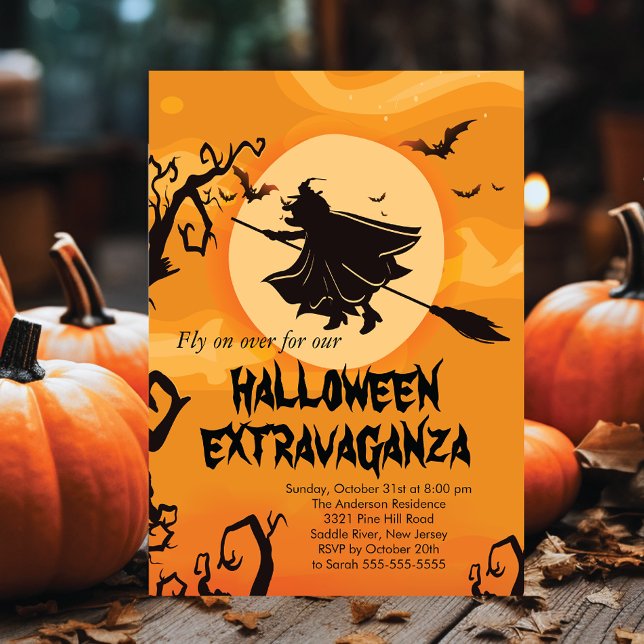 Flygande Witch Halloween Costume Party-inbjudninga Inbjudningar (Skapare uppladdad)