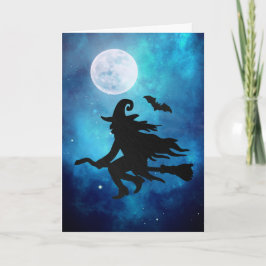 Flygande Witch Halloween Hälsning Kort