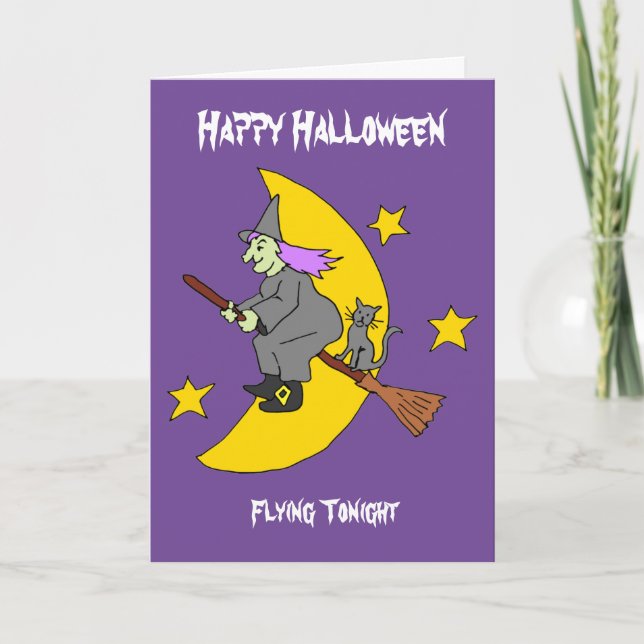 Flygande Witch Halloween Kort (Framsida)