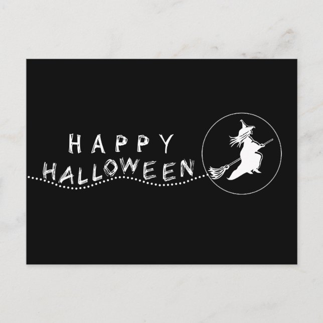 Flygande Witch Halloween-vykort, svartvitt Vykort (Framsida)