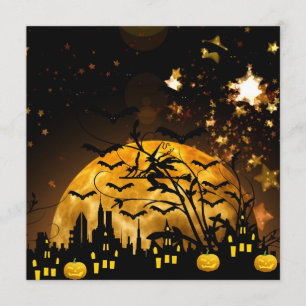 Flygande Witch Harvest Måne Fladdermus Halloween-g Kort