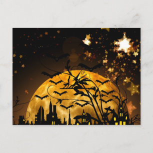 Flygande Witch Harvest Måne Fladdermus Halloween-g Vykort