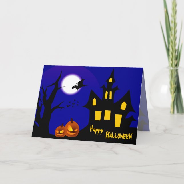 Flygande Witch i Halloween Natt Kort (Framsida)