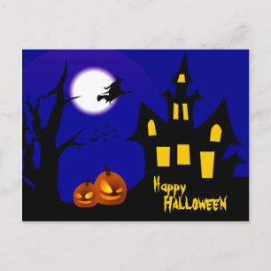 Flygande Witch i Halloween Natt Vykort