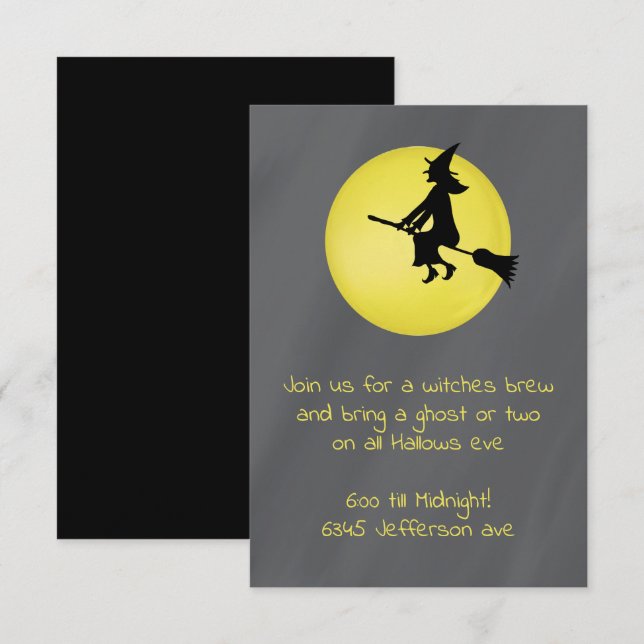 Flygande Witch i Moonlight Inbjudningar (Fram/baksida)
