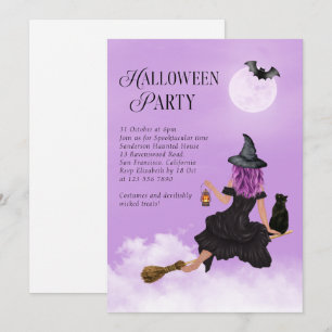 Flygande Witch Lila Halloween fest Inbjudningar