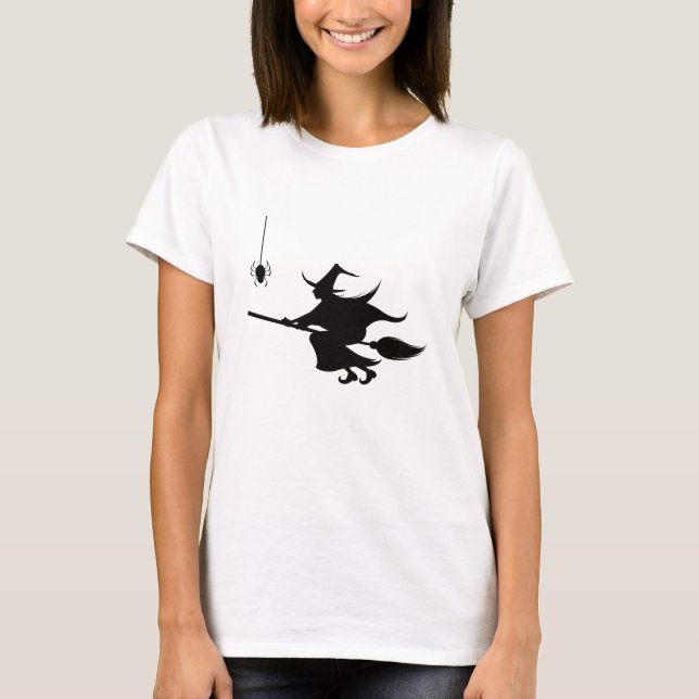 Flygande Witch på Halloween Design T Shirt (Framsida)