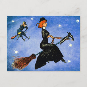 Flygande Witches Seen på Halloween Vykort