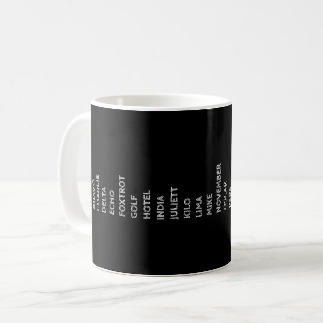 Flygarens kod Fonetisk pilotalfabet Kaffemugg (Framsida vänster)