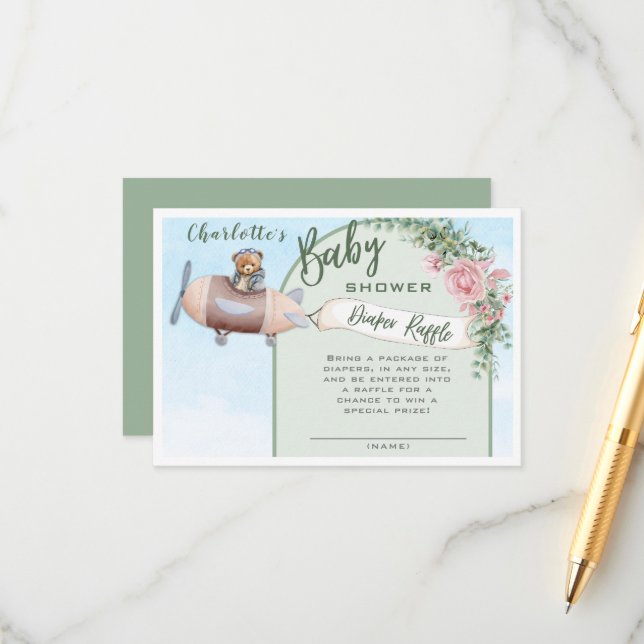 Flygbarnsleksak Björn Pilot Baby Shower Blöjtävlin Tilläggskort (Fram/Back In Situ)