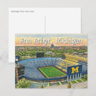 Flygbild Ann Arbor, Michigan Handritad Stil Vykort