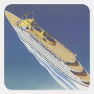 Flygbild av ett vintage kryssningsfartyg i havet fyrkantigt klistermärke