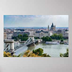 Flygbild av Kedjebron i Budapest, Ungern Poster